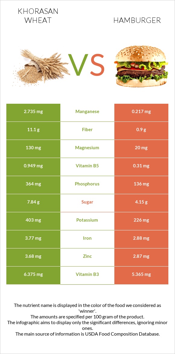 Khorasan wheat vs Hamburger infographic
