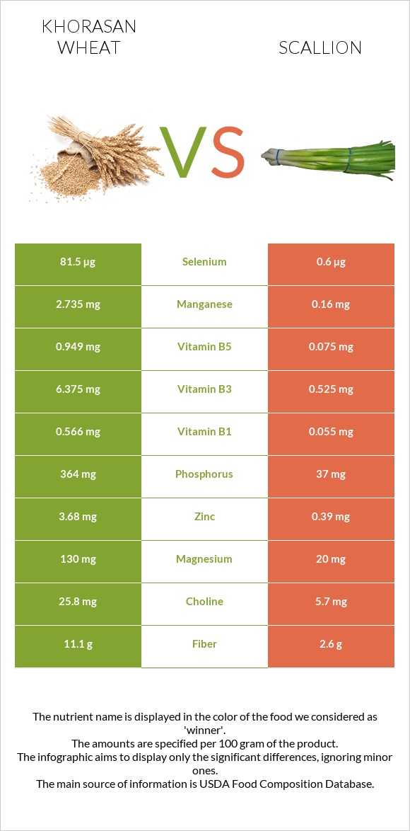 Khorasan wheat vs Scallion infographic