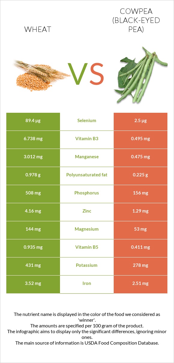 Wheat vs Cowpea (Black-eyed pea) infographic