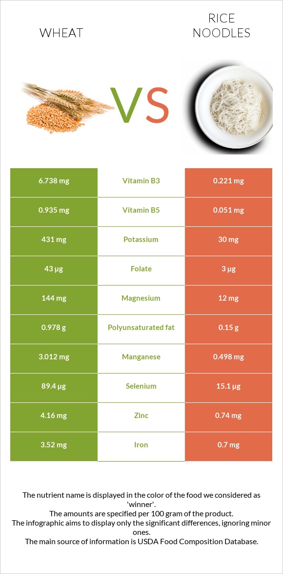 Wheat vs Rice noodles infographic