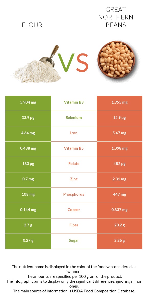 Flour vs Great northern beans infographic