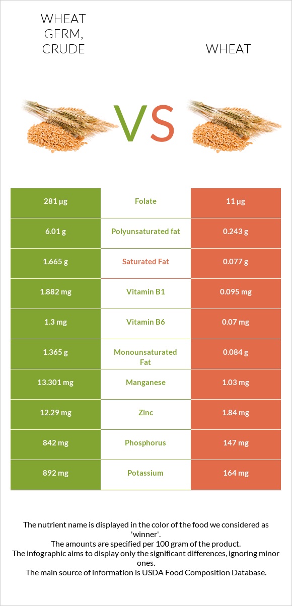 Wheat germ, crude vs Wheat infographic