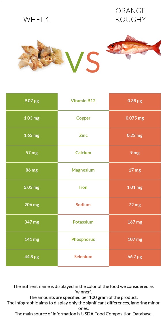 Whelk vs Orange roughy infographic