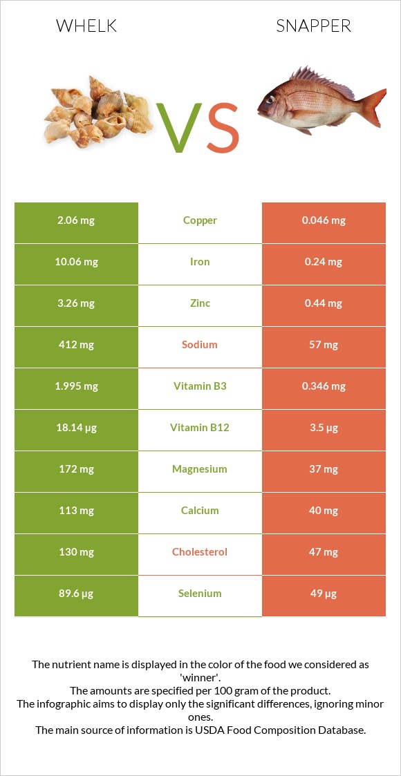 Whelk vs Snapper infographic