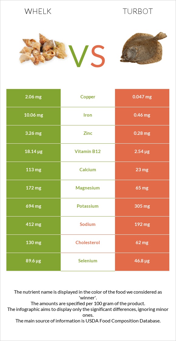 Whelk vs Turbot infographic