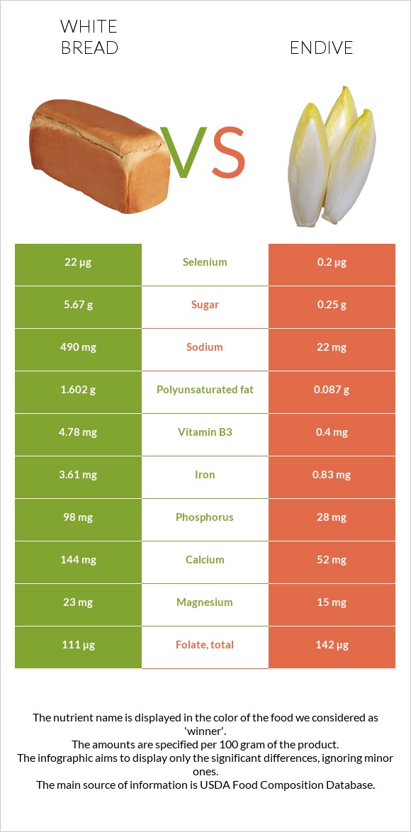 White bread vs Endive infographic