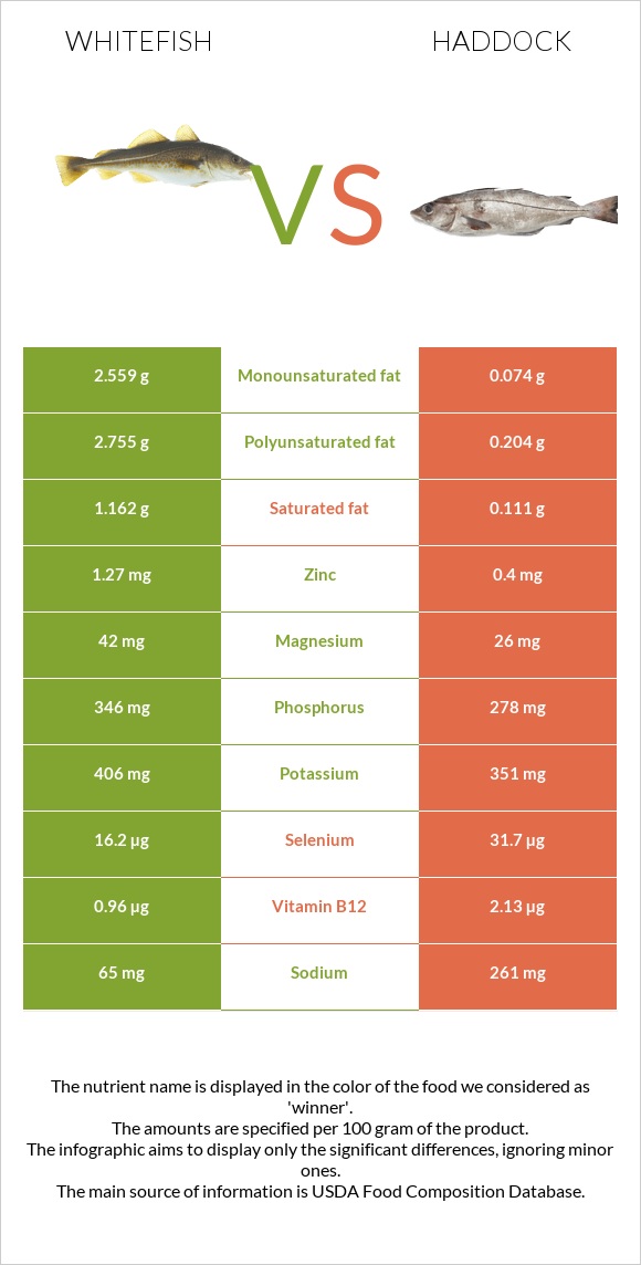 Whitefish vs Haddock infographic