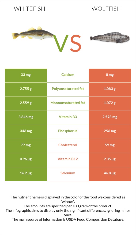 Whitefish vs Wolffish infographic