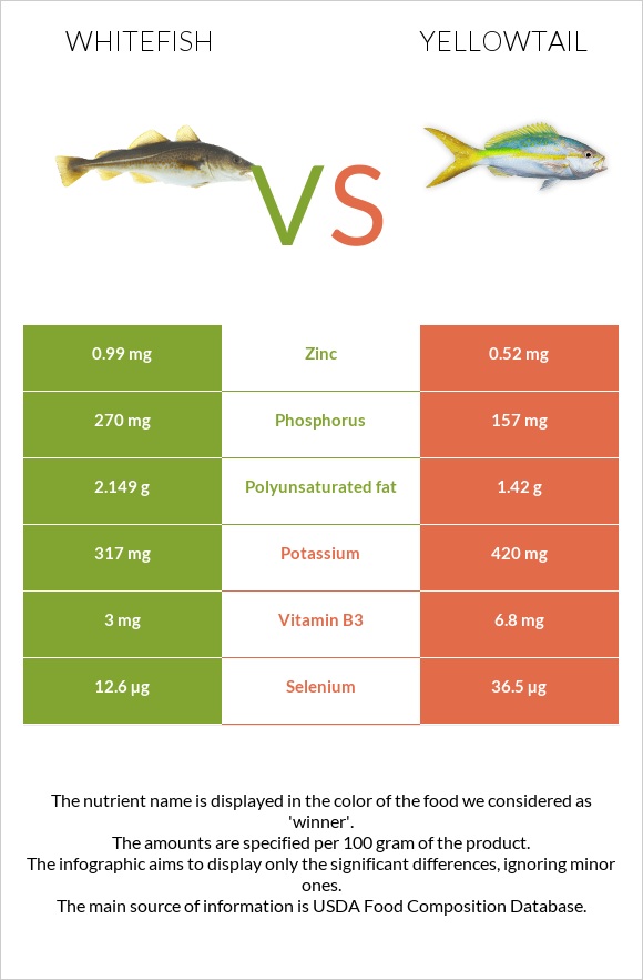 Whitefish vs Yellowtail infographic