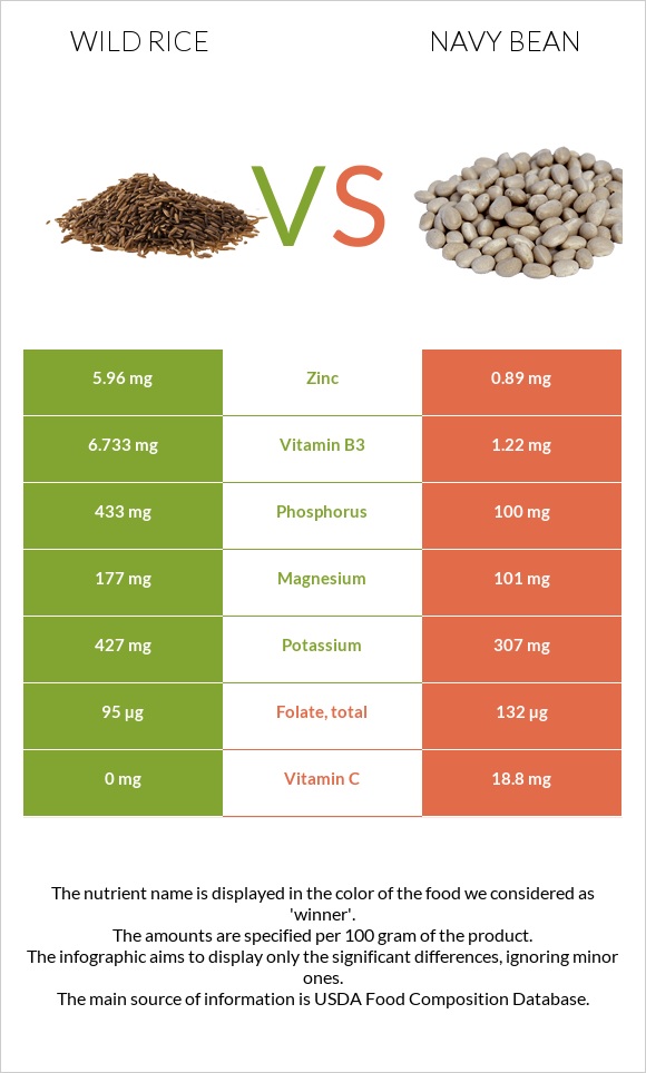 Wild rice vs Navy bean infographic