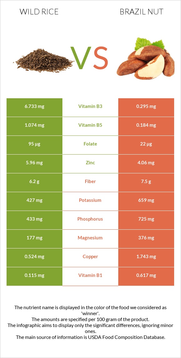 Wild rice vs Brazil nut infographic