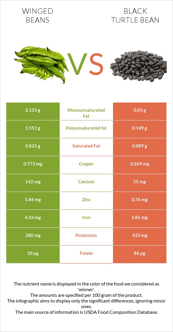 Winged beans vs Black turtle bean infographic