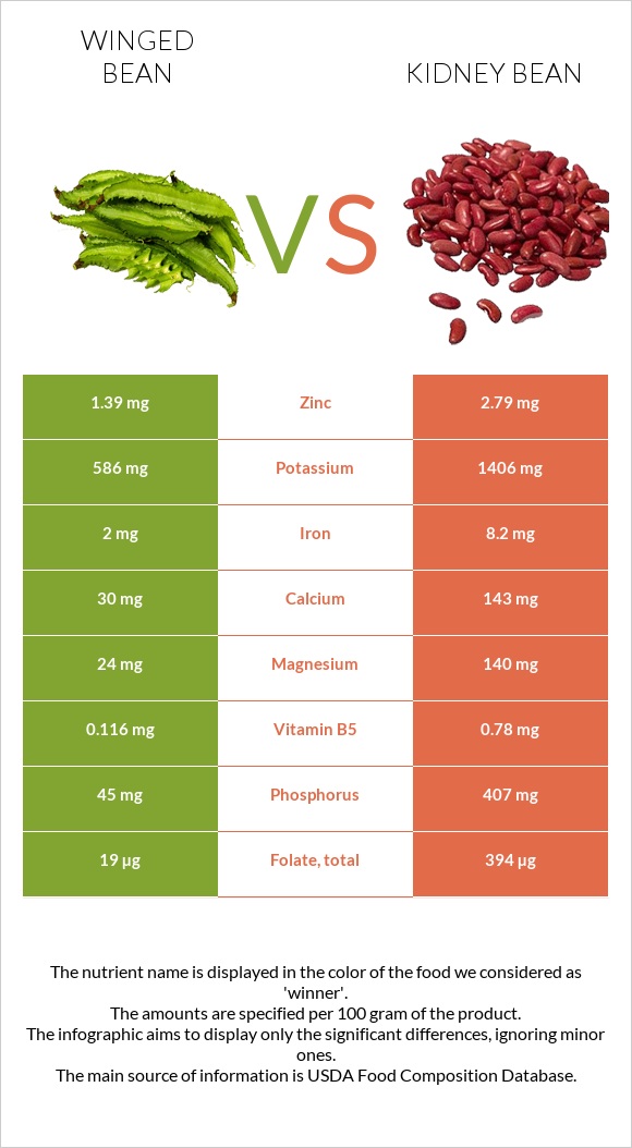 Winged bean vs Kidney beans infographic