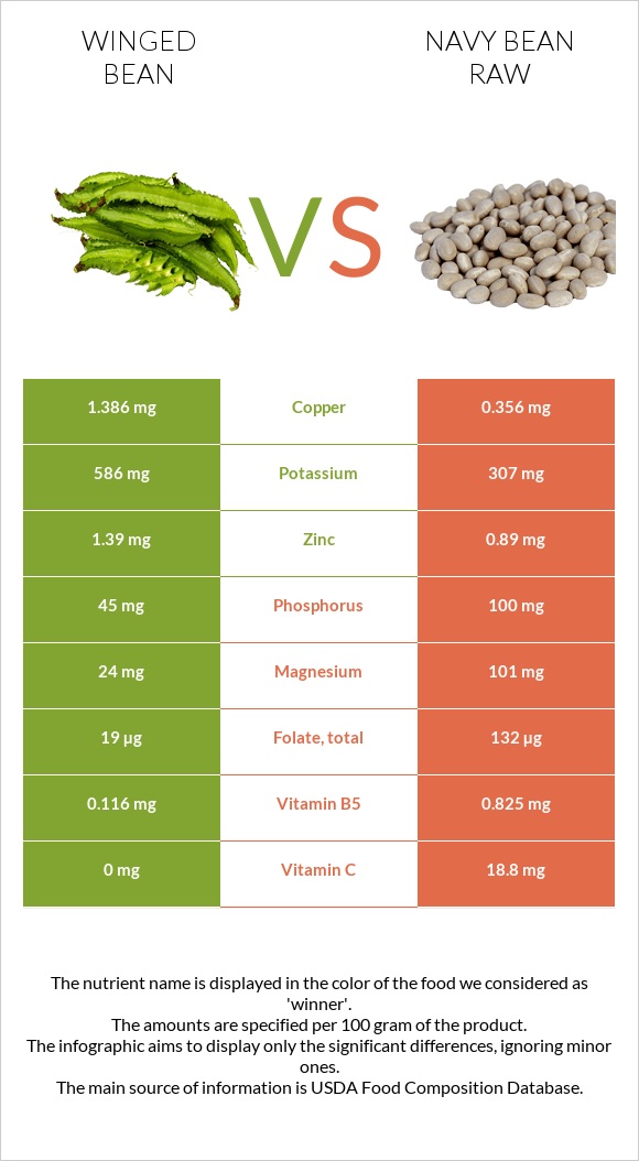 Թևաոր լոբի vs Լոբի սպիտակ նևի հում infographic