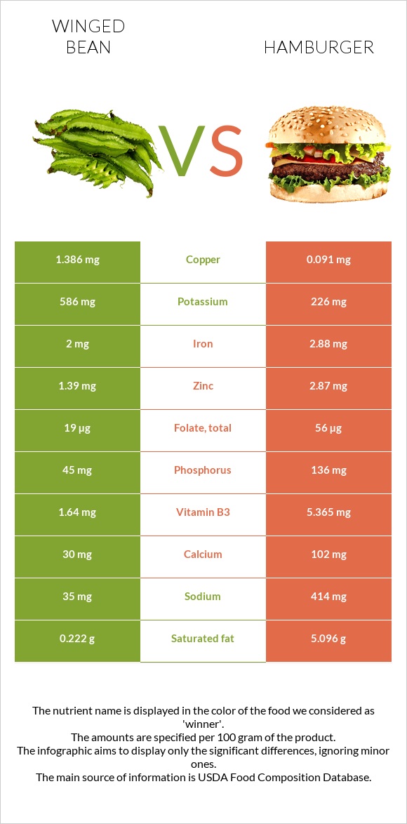 Winged bean vs Hamburger infographic