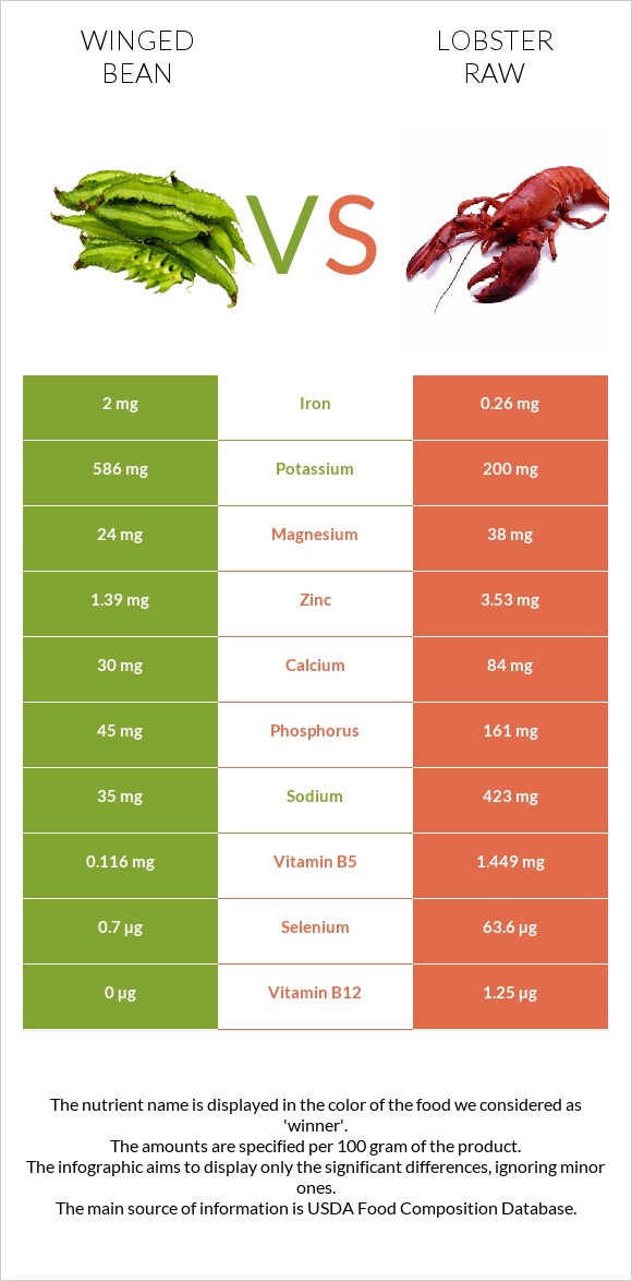 Winged bean vs Lobster Raw infographic
