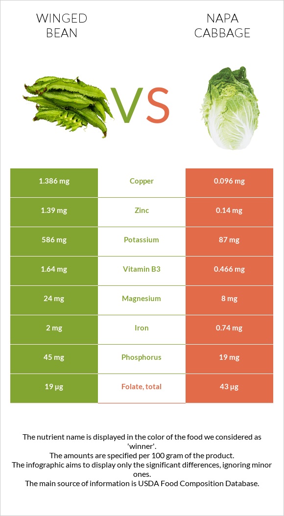 Winged bean vs Napa cabbage infographic
