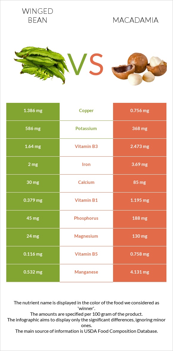 Winged bean vs Macadamia infographic