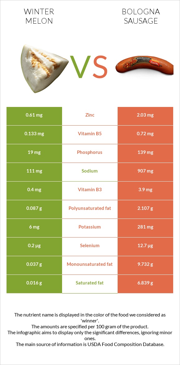 Winter melon vs Bologna sausage infographic