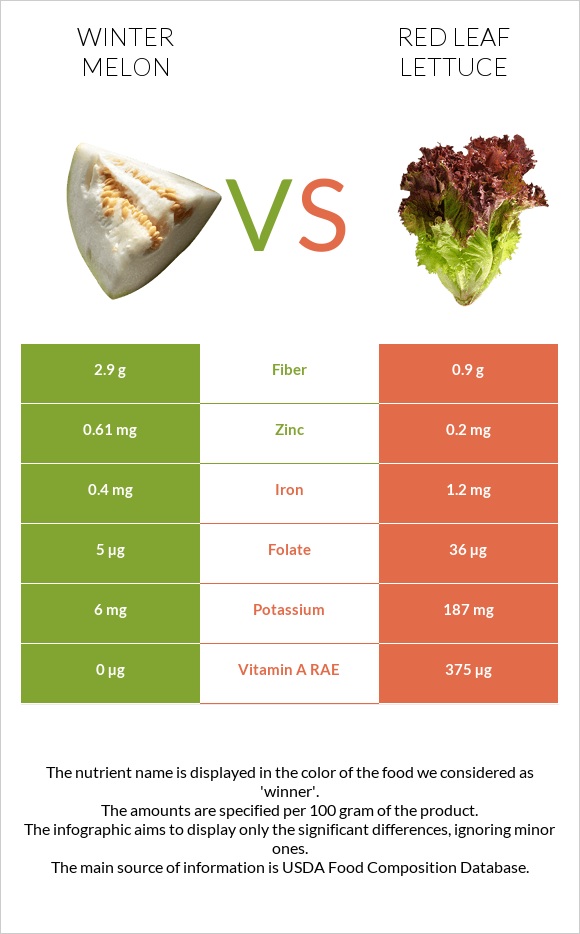 Winter melon vs Red leaf lettuce infographic
