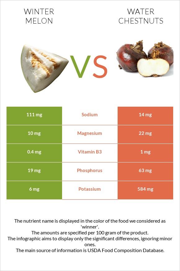 Winter melon vs Water chestnuts infographic