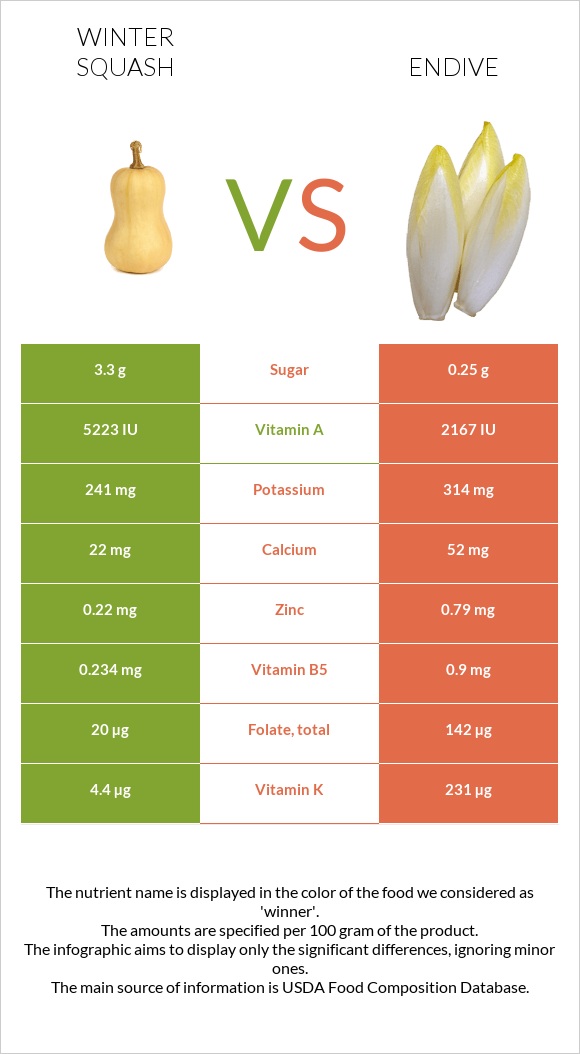 Winter squash vs Endive infographic