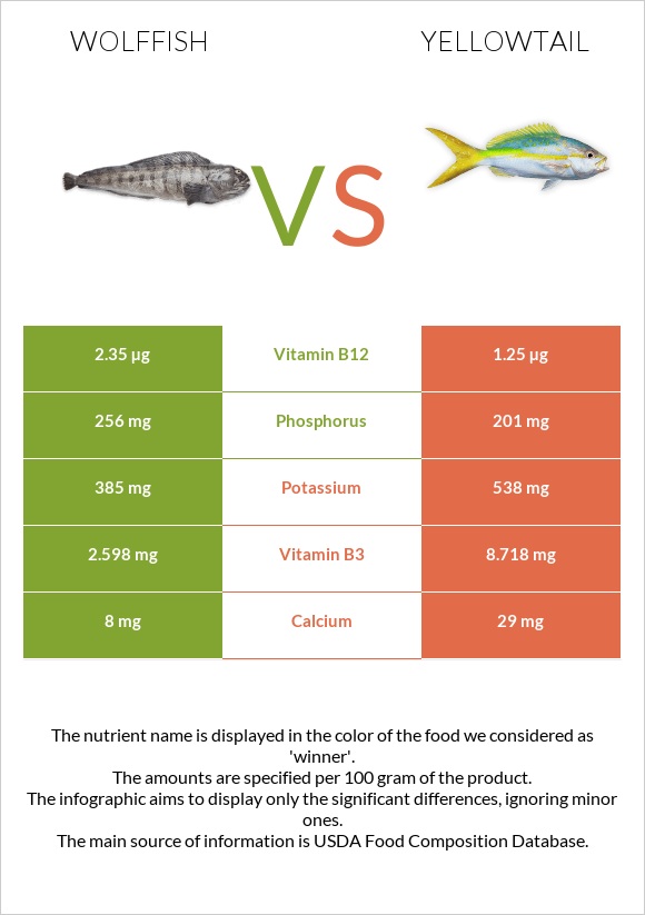 Wolffish vs Yellowtail infographic