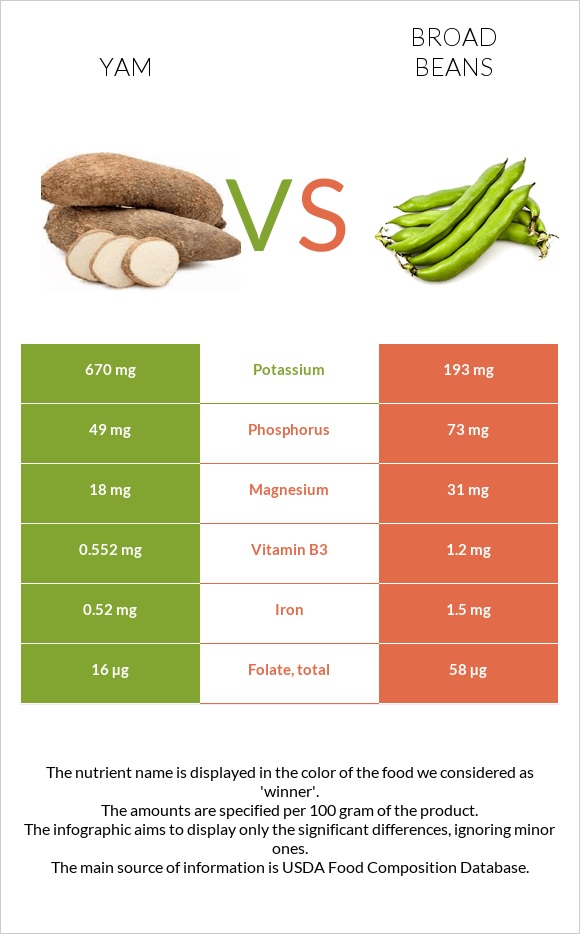 Yam vs Broad beans infographic