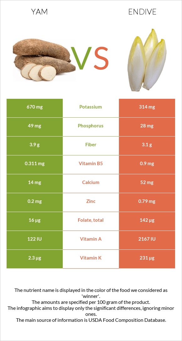 Yam vs Endive infographic