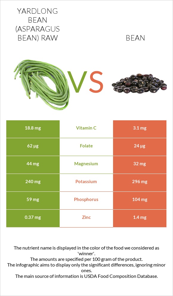 Yardlong bean (Asparagus bean) raw vs Bean infographic