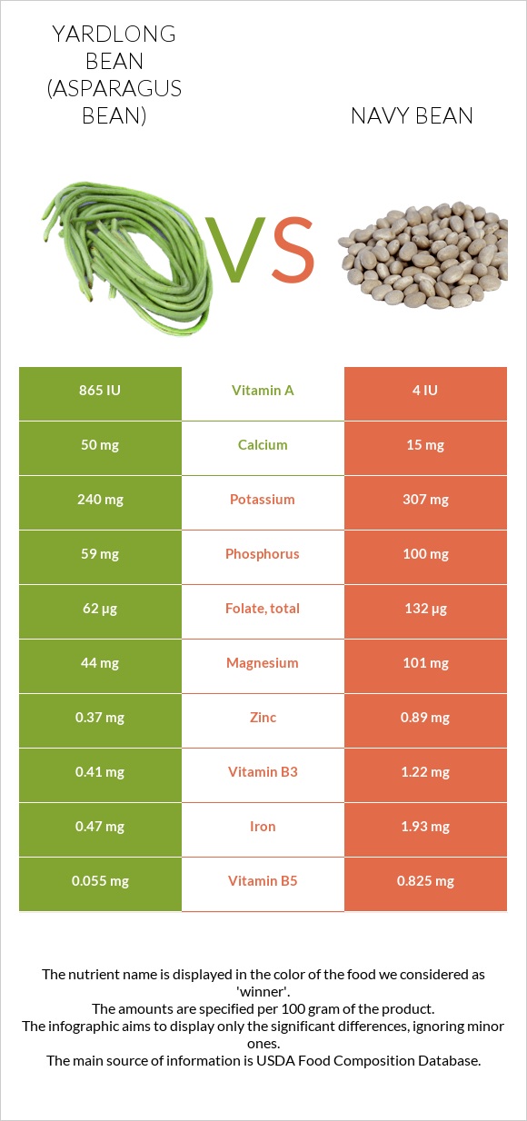 Yardlong bean (Asparagus bean) vs Navy bean infographic