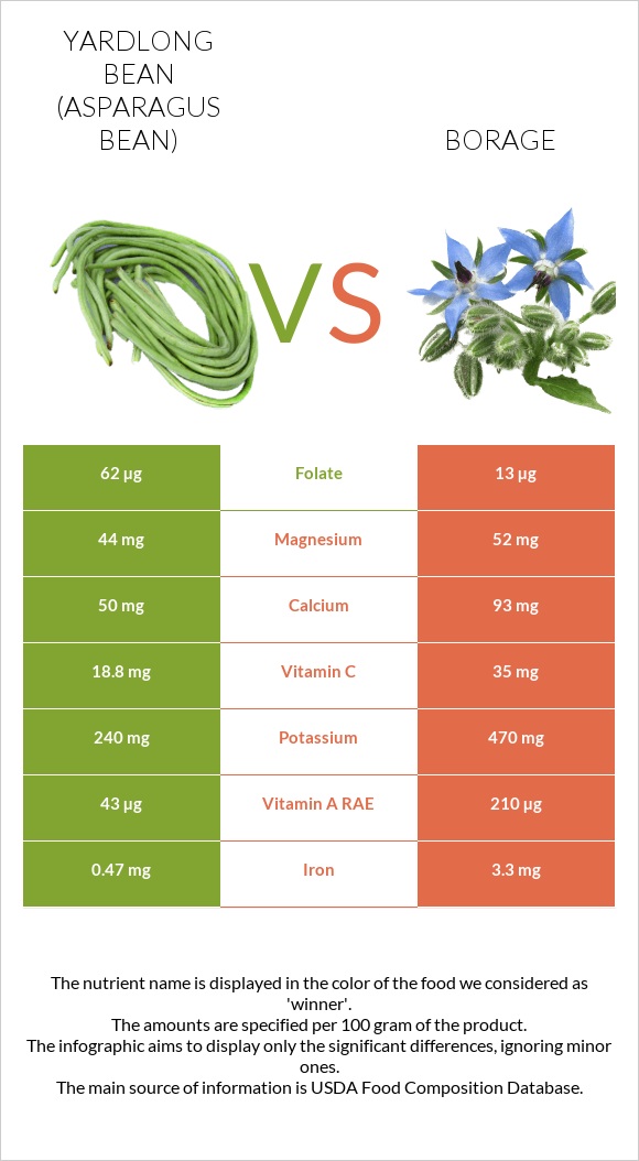 Yardlong bean (Asparagus bean) vs Borage infographic
