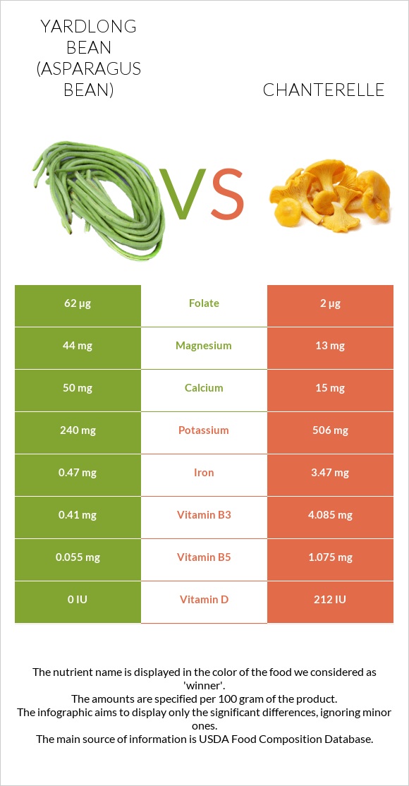Yardlong bean (Asparagus bean) vs Chanterelle infographic