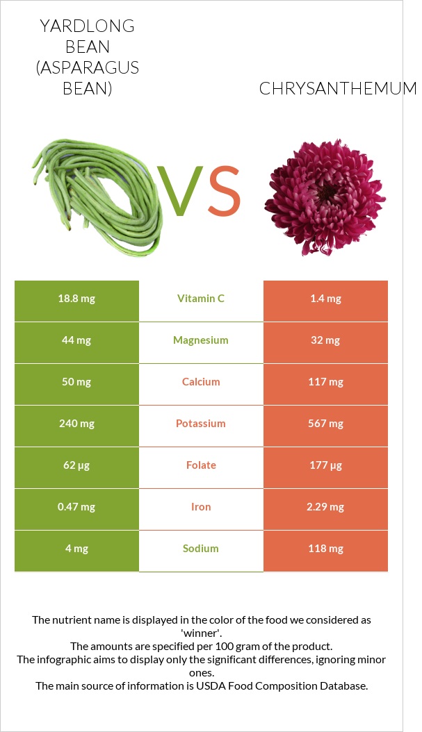 Yardlong bean (Asparagus bean) vs Chrysanthemum infographic