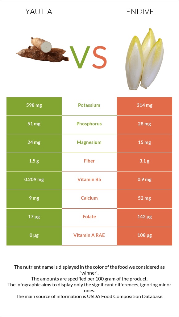 Yautia vs Endive infographic