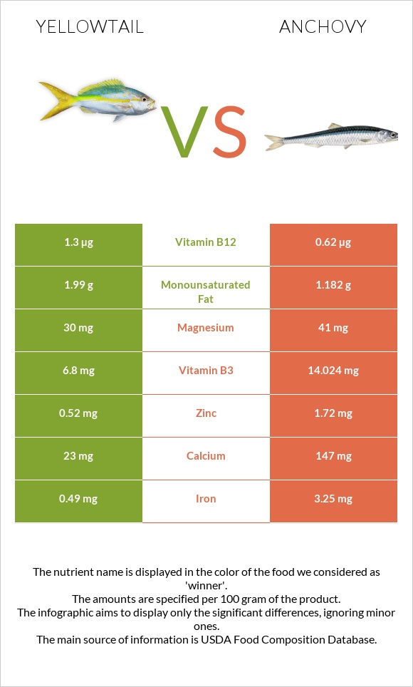 Yellowtail vs Anchovy infographic