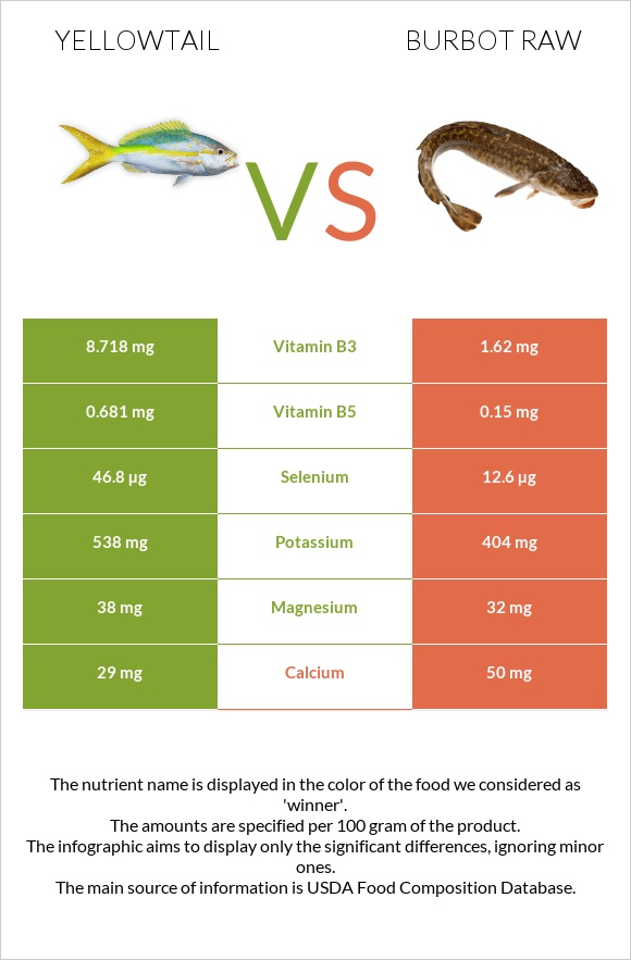 Yellowtail vs Burbot raw infographic