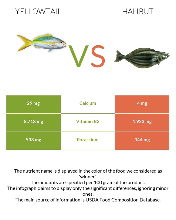 Yellowtail vs Halibut infographic