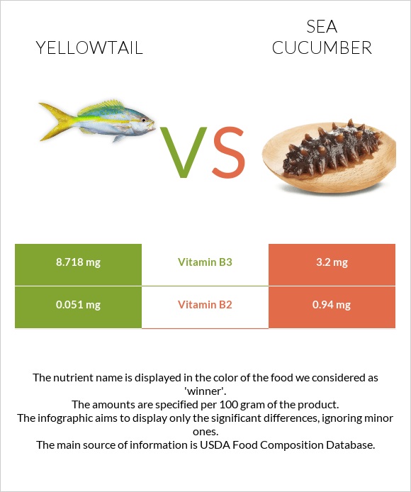 Yellowtail vs Sea cucumber infographic