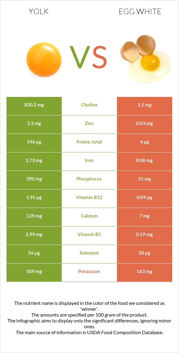 Դեղնուց vs Ձվի սպիտակուց infographic