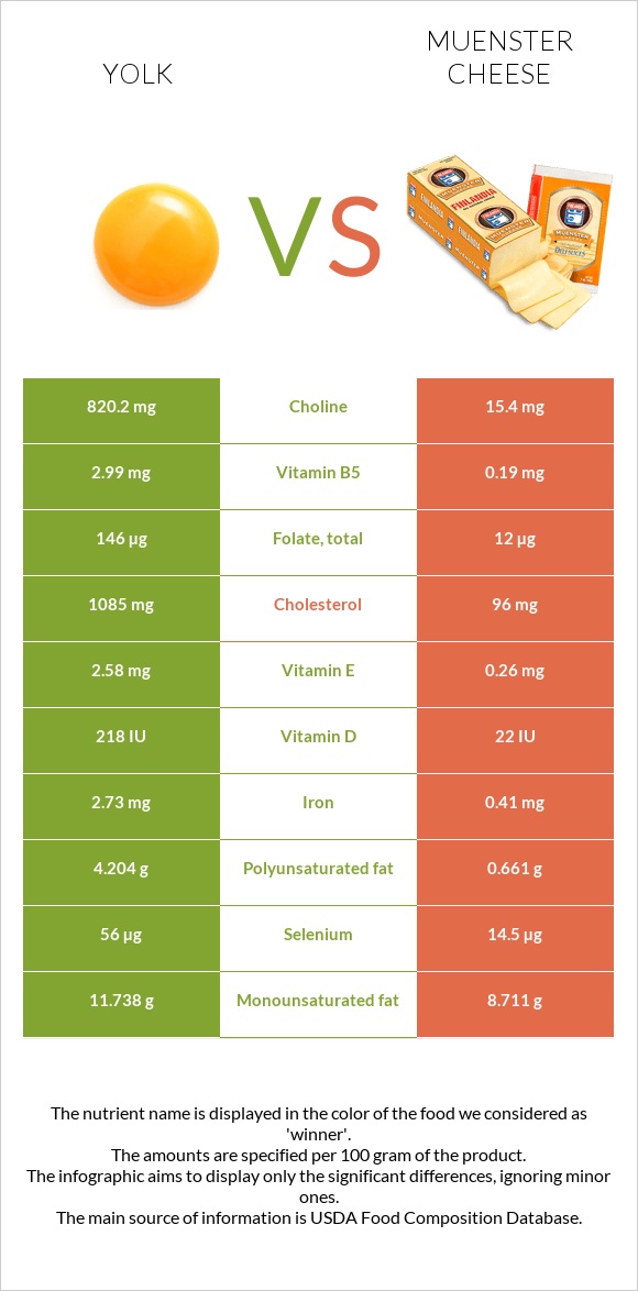 Yolk vs Muenster cheese infographic