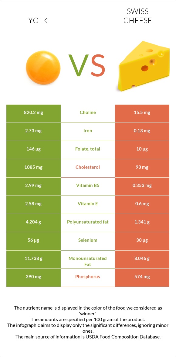Դեղնուց vs Շվեյցարական պանիր infographic