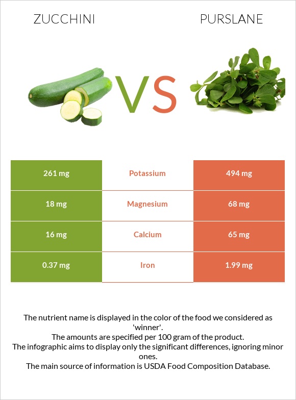 Zucchini vs Purslane infographic