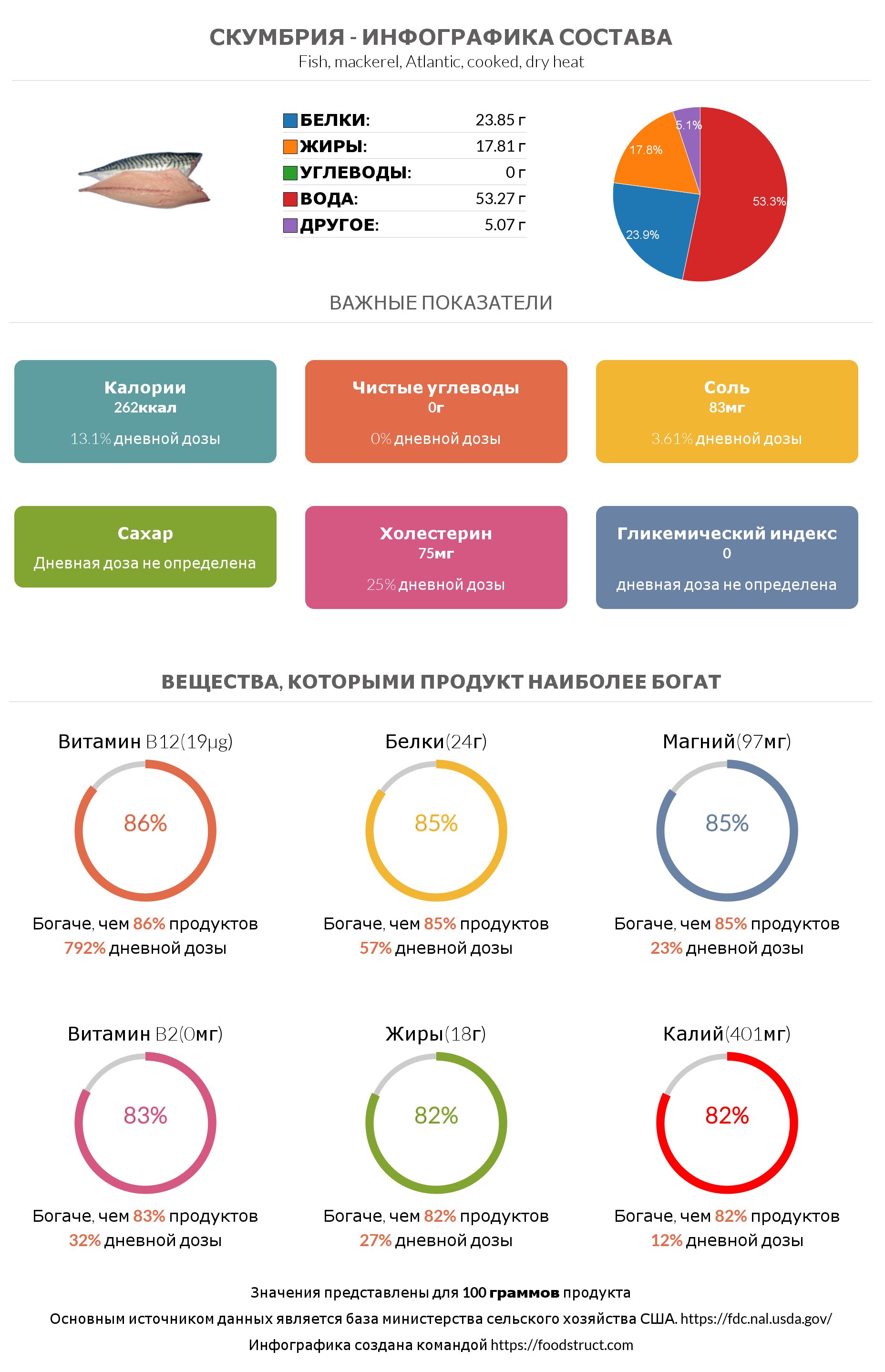 Инфографика состава и питательности для продукта Скумбрия
