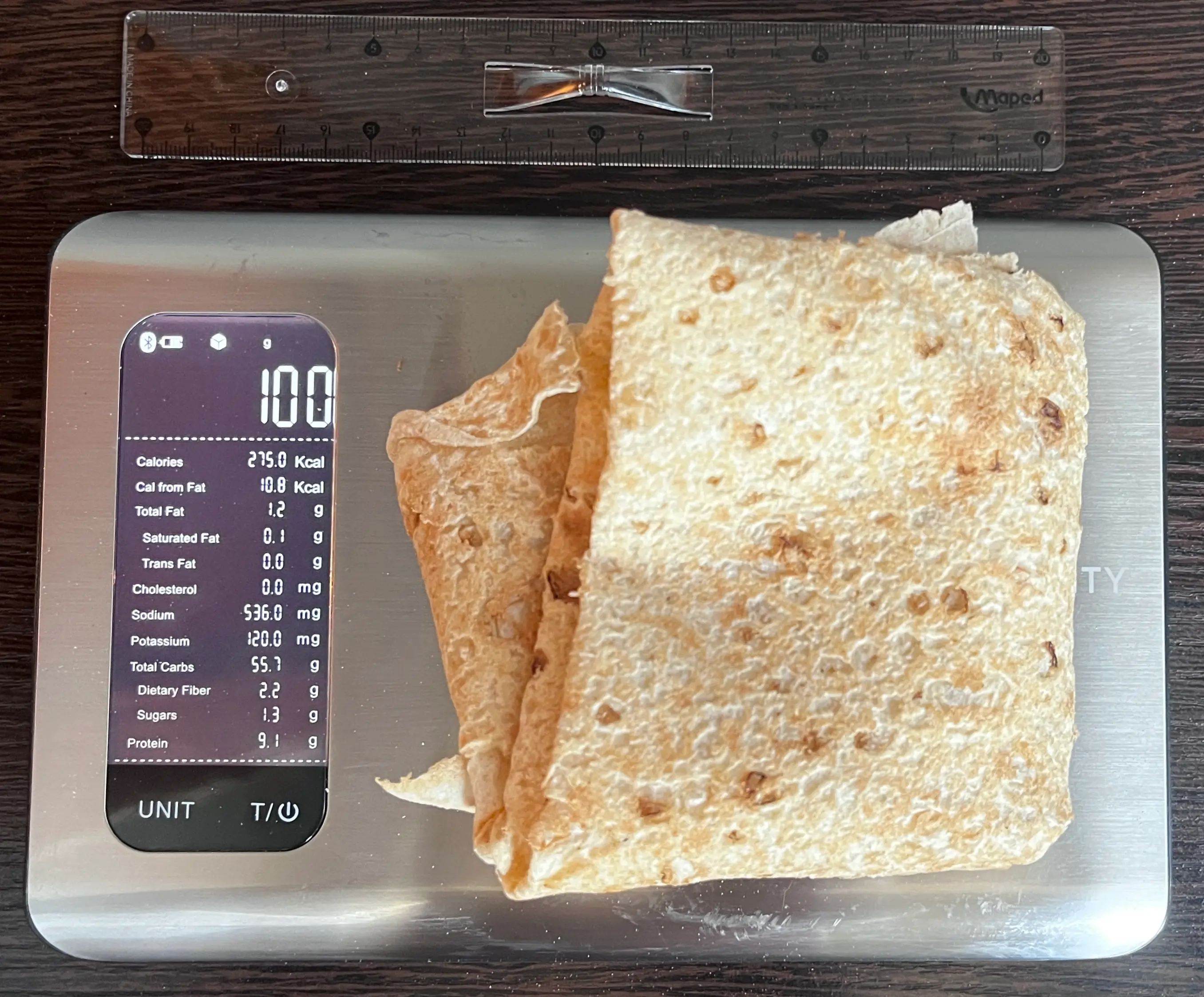275 Calories or 100 Grams of Lavash on scale