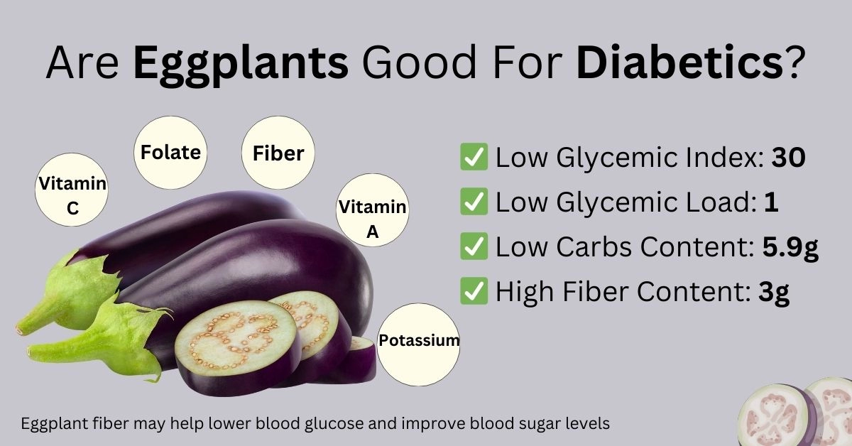 eggplants and diabetes, glycemic index and load, carbs, fiber, macronutrients