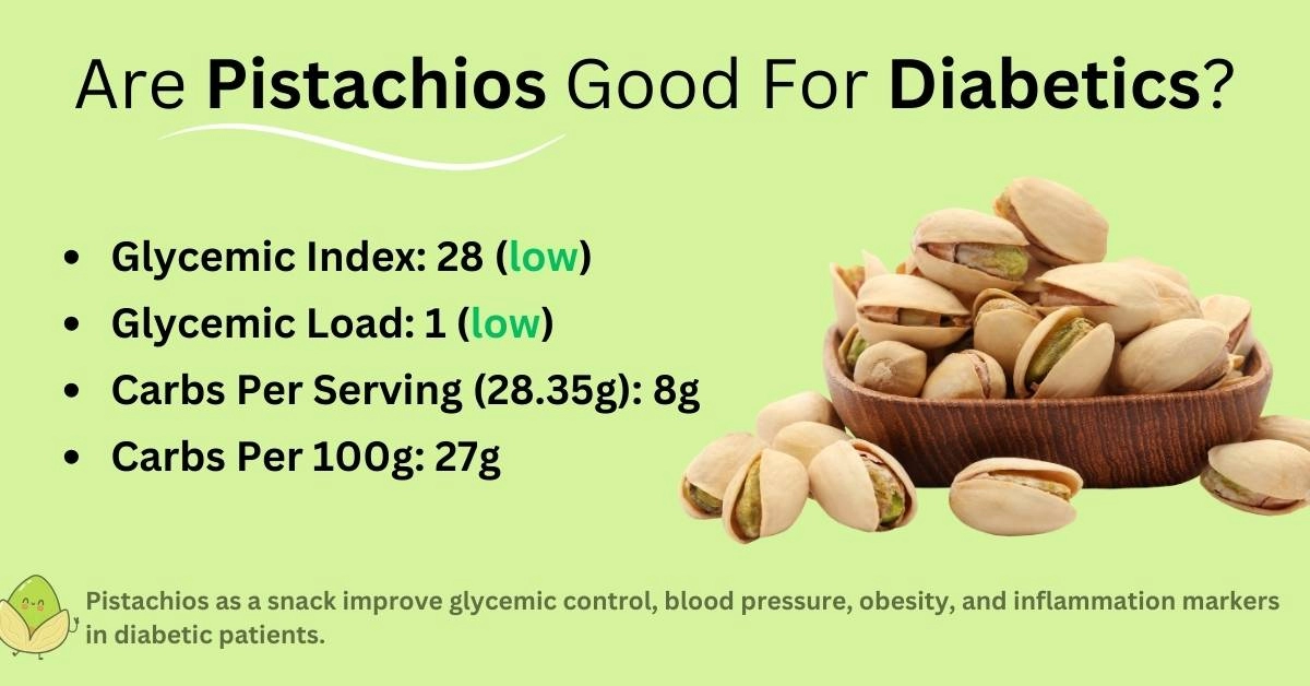 pistachio and diabetes, carbs, glycemic index and load