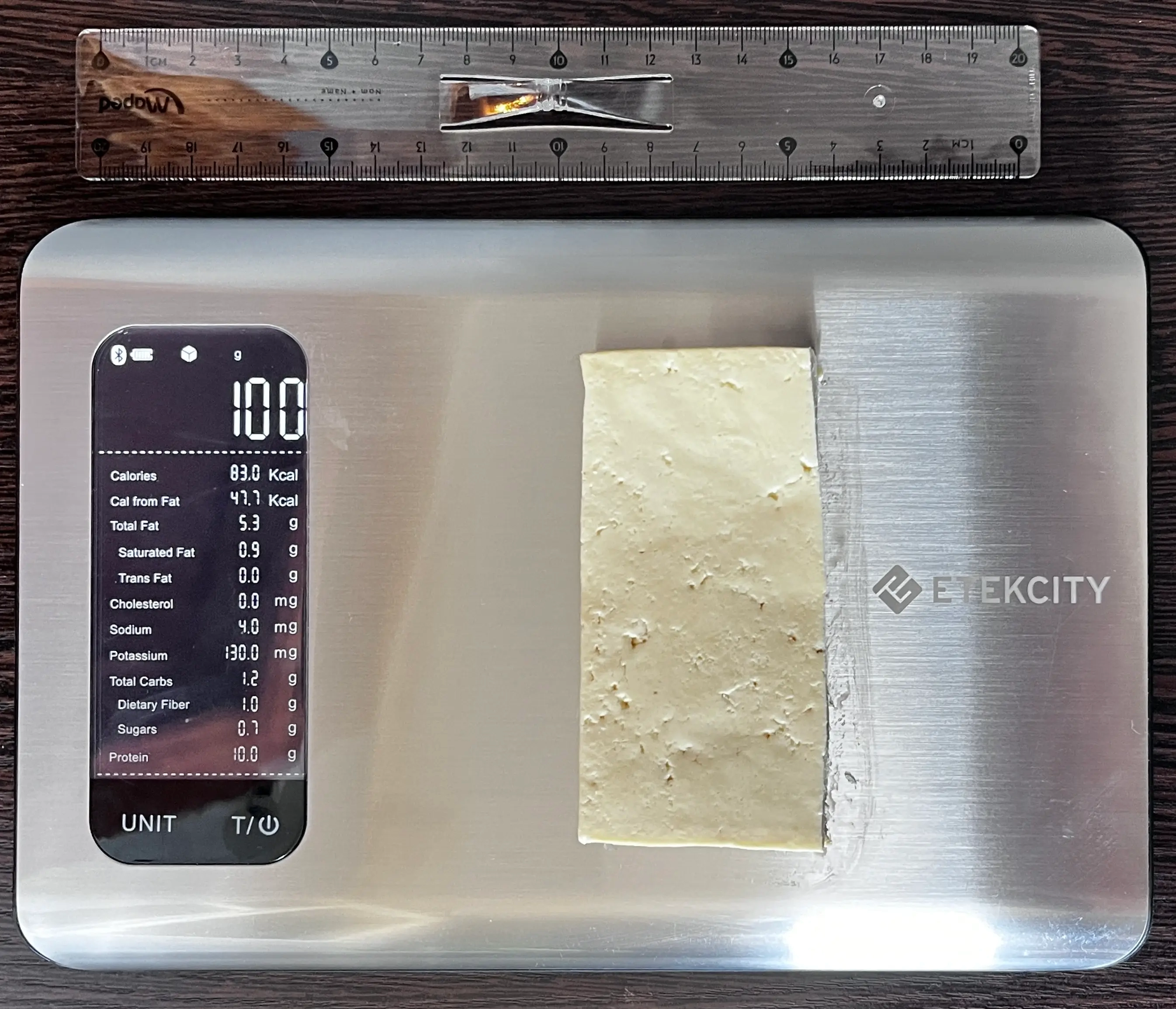 83 Calories or 100 Grams of Tofu on scale