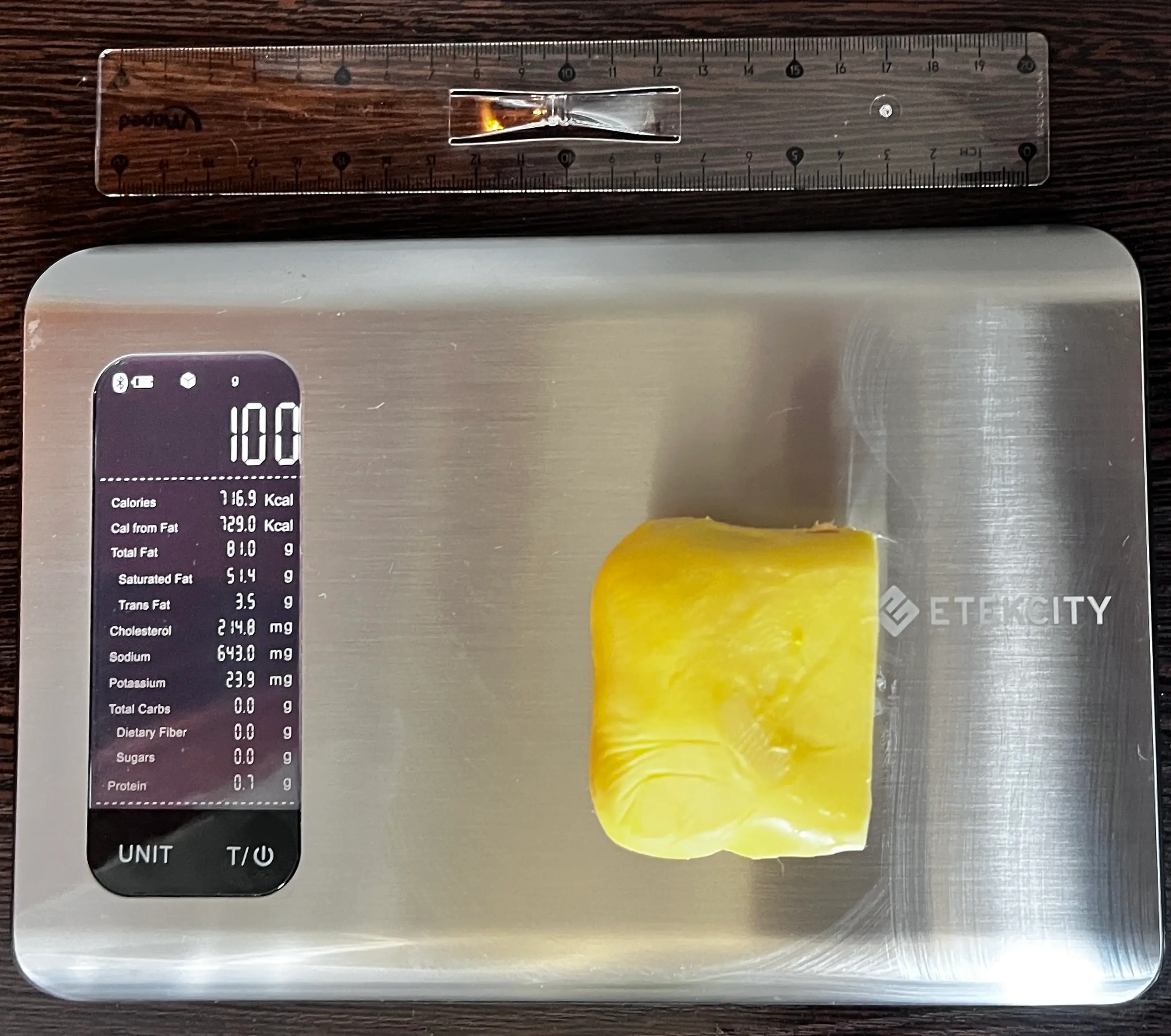 717 Calories or 100 Grams of Butter on scale